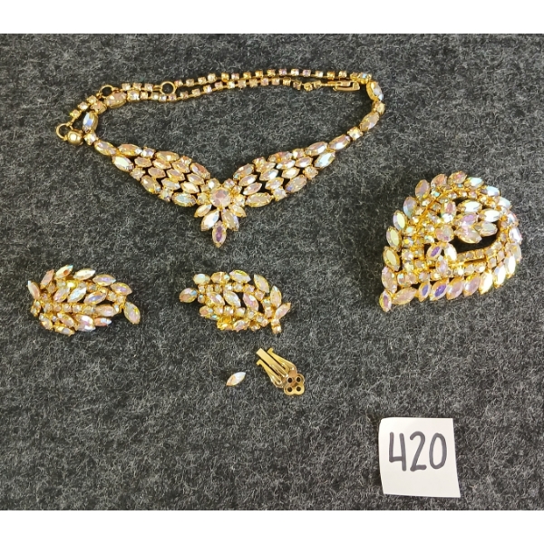 LOT OF 3 - SHERMAN RHINESTONE BROOCH, NECKLACE & CLIP ON EARRINGS