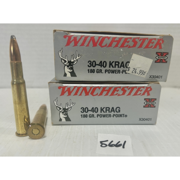 AMMO/BRASS: 32X LIVE & 6X BRASS WINCHESTER .30-40 KRAG 180GR. 