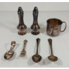 Image 2 : LOT OF 7 - SILVER PLATED CUP, SPOON, FORK & SALT & PEPPER SHAKER