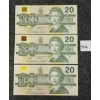 LOT OF 3 - 1991 CDN $20 BANKNOTES - SEQUENTIAL