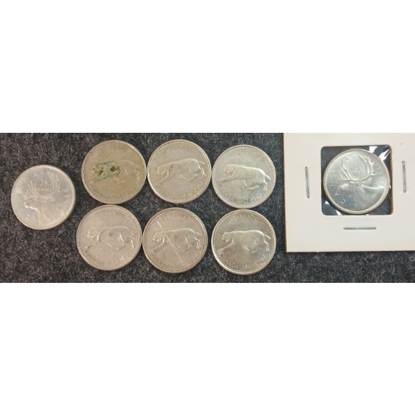 LOT OF 8 - 1965-1967 CDN 25 CENT COINS