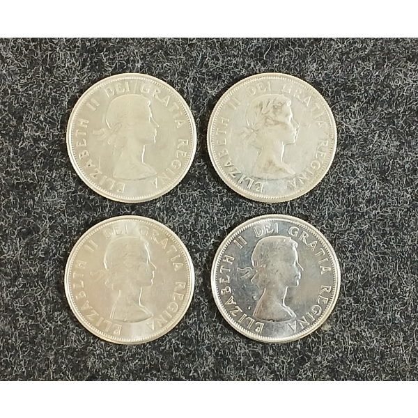 LOT OF 4 - 1962 CDN 50 CENT SILVER COINS
