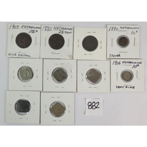 LOT OF 10 - 1880-1943 NETHERLANDS 2-1/2, 5 & 10 CENT COINS