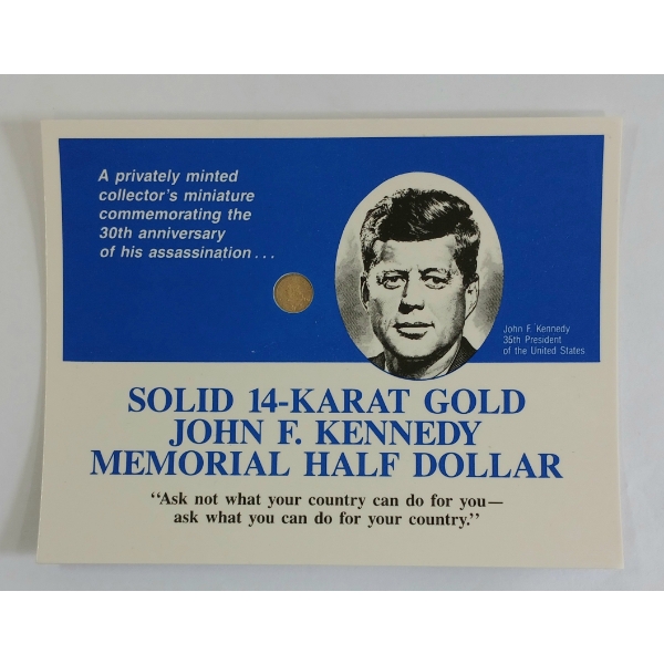SOLID 14K GOLD JOHN F. KENNEDY MEMORIAL HALF DOLLAR