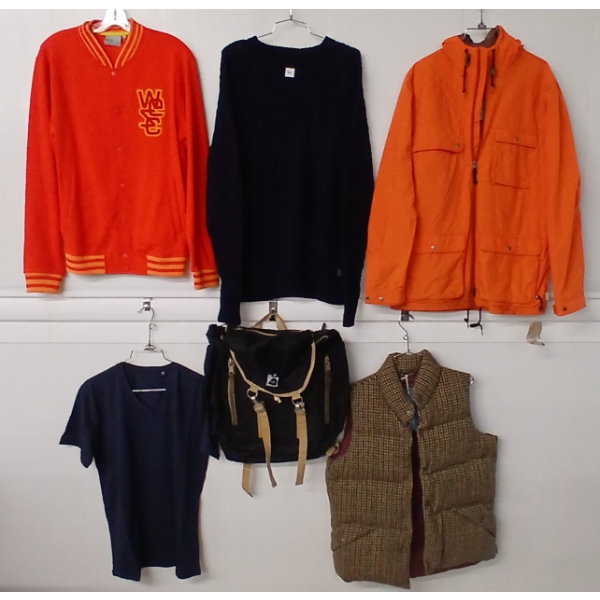 LOT OF 6 - MEN'S MEDIUM JACKETS, SHIRT, SWEATER, PACK & VEST - FT PENFIELD, POLER, ETC