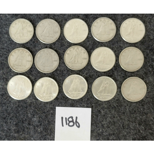 LOT OF 15 - 1963-1968 CDN SILVER DIMES