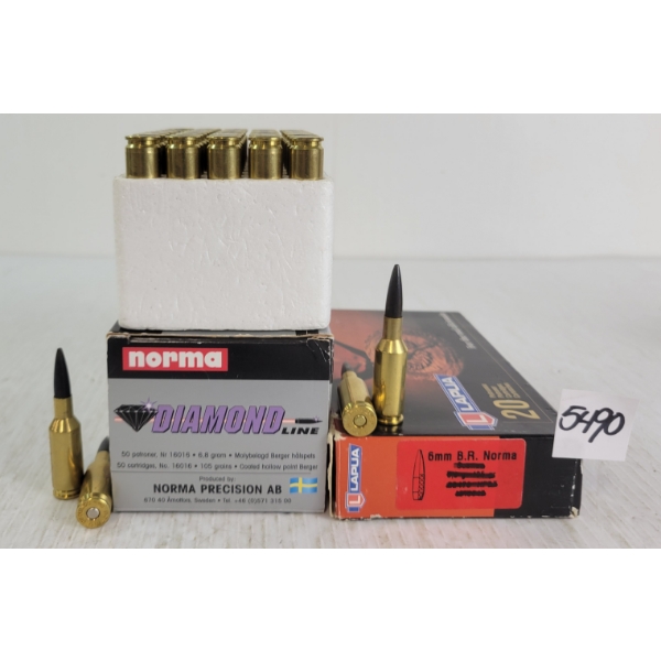 AMMO: 120X NORMA & LAPUA 6MMNORMA BR - 105GR - INCL 70 RELOADS