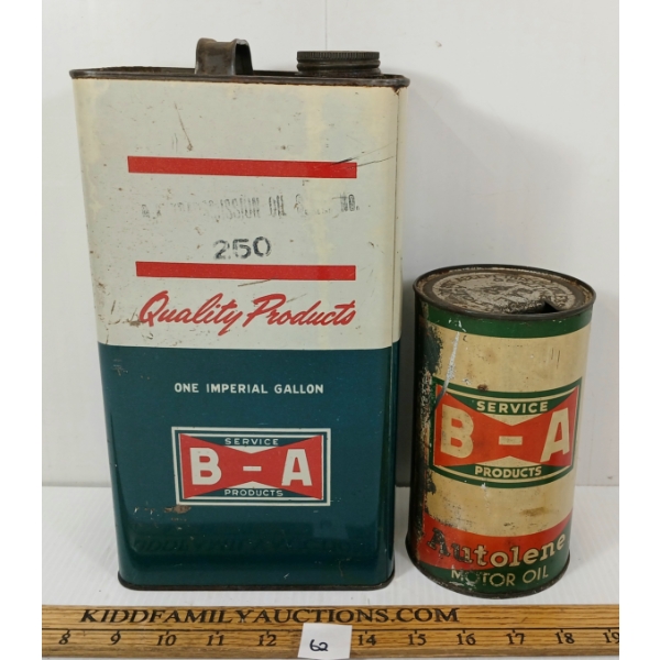 LOT OF 2 - B-A BOWTIE AUTOLENE MOTOR OIL & TRANSMISSION CAN - QT & GAL