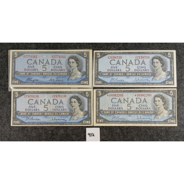 LOT OF 3 - 1954 CDN $5 BANKNOTES