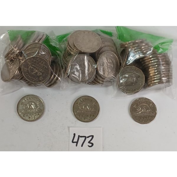 LOT OF 90 - 1939 - '49 CDN 5 CENT COINS