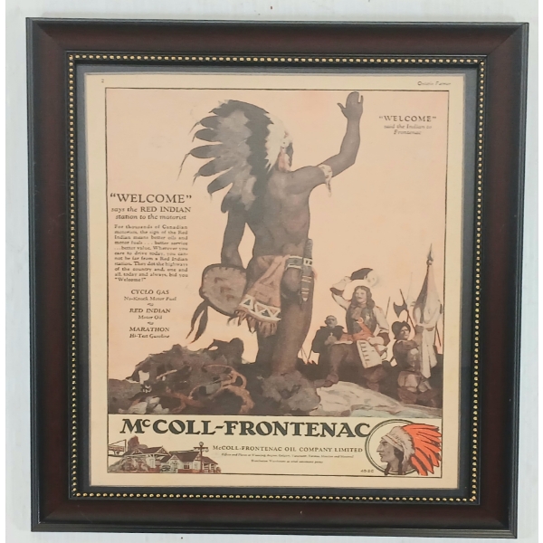 FRAMED RED INDIAN "WELCOME" PAPER ADVERTISEMENT