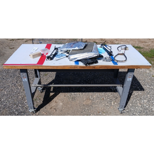 JOB LOT - METAL ROLLING TABLE W/ MISC ACCESSORIES