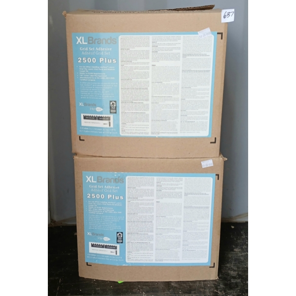 LOT OF 2 - XL BRANDS GRID-SET ADHESIVE 2500 PLUS 4GAL CONTAINERS
