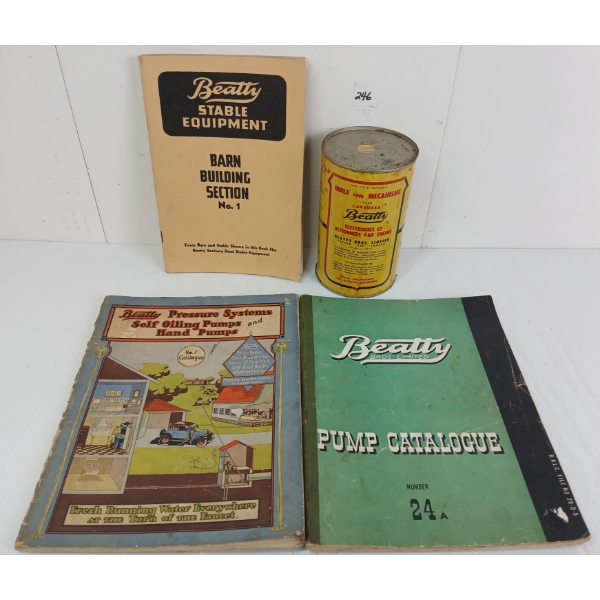 LOT OF 4 - BEATTY STABLE & PUMP PUBLICATIONS & WASHER MECHANISM OIL QT CAN