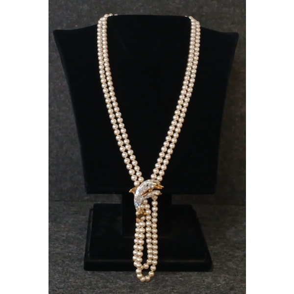MADREPERLA MANACOR-MALCORCA DOUBLE STRAND PEARL NECKLACE W/ DOLPHIN PENDANT