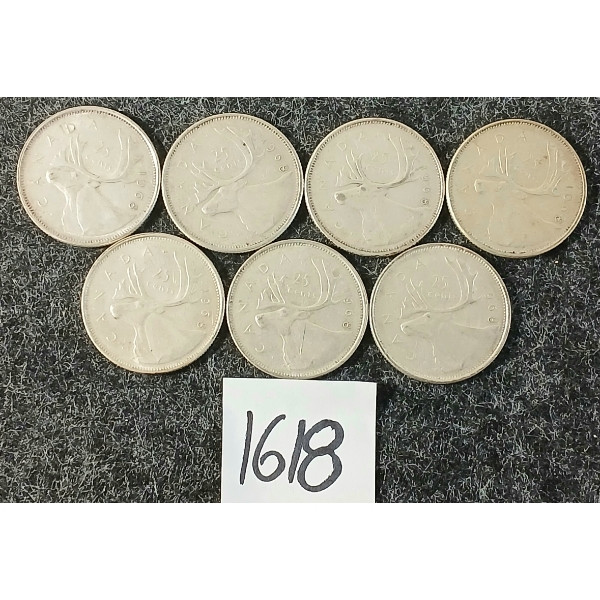 LOT OF 7 - 1968 CDN 25 CENT SILVER COINS