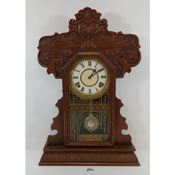 1905 E. INGRAHAM "AURORA" OAK SHELF CLOCK