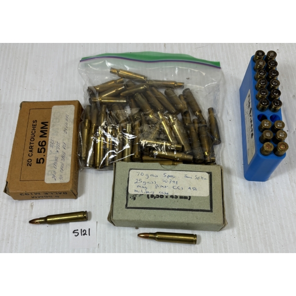 AMMO / BRASS: 52 X .223 REM LIVE (RELOADS) & APPROX 50 X BRASS