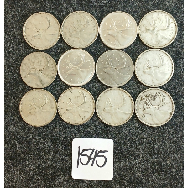 LOT OF 12 - 1951-1980 CDN 25 CENT COINS 