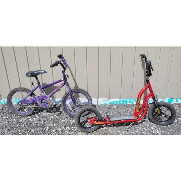 LOT OF 2 - HUFFY SCOOTER & CHILDRENS INFINITY BIKE