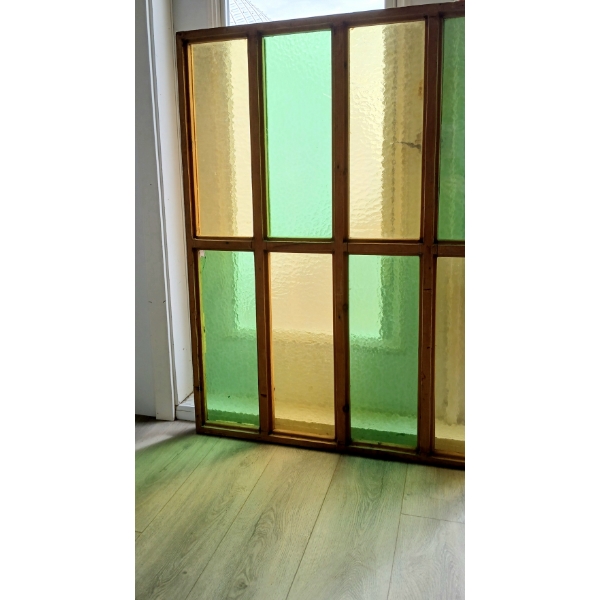 GREEN & YELLOW STAINED-GLASS WINDOW