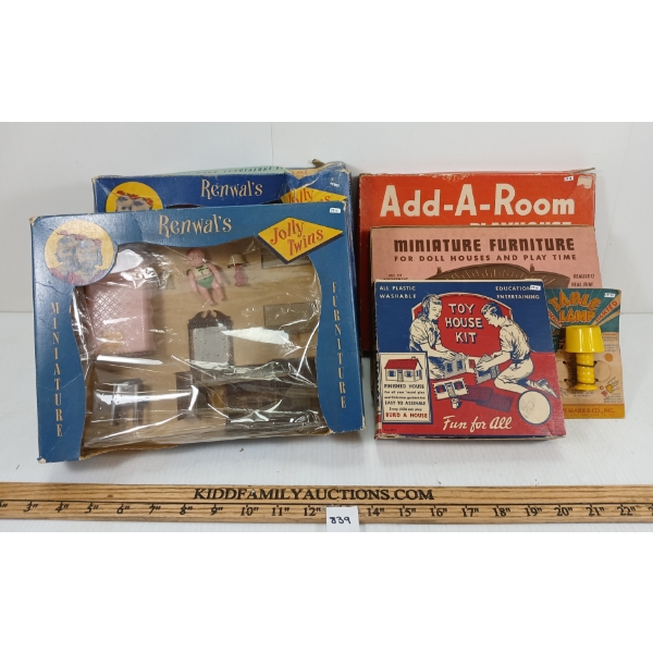 LOT OF 6 - CHILDREN'S DOLL FURNITURE & BUILD A HOUSE, ETC.