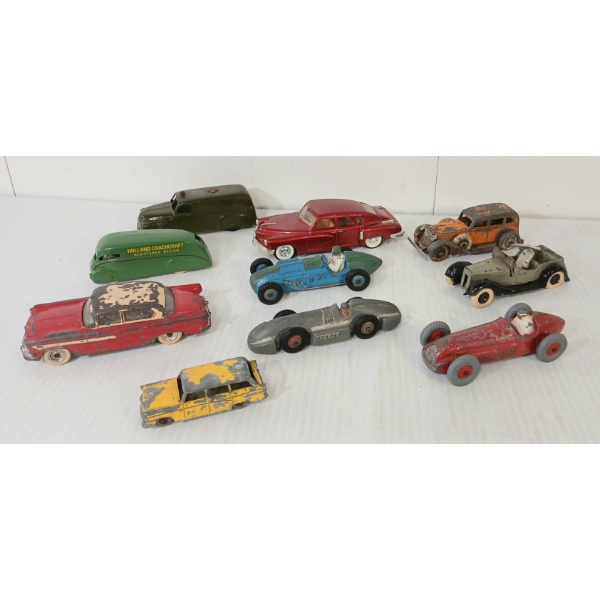 LOT OF 10 - DINKY, LENSEY & TOOTSIE DIECAST MODELS - TALBOT LAGO, HUDSON HORNET, STATION WAGON, ETC