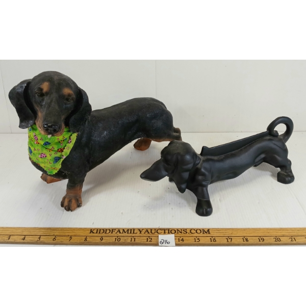 LOT OF 2 - DACHSHUND FIGURES - INCL CAST BOOT SCRAPER