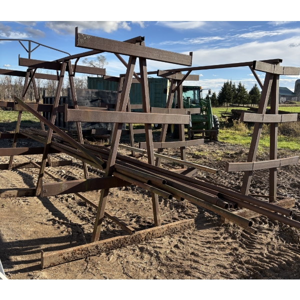 LOT OF 2 - METAL STORAGE RACKS W / CONTENTS - 7 FOOT WIDE BASE X 16 FOOT H