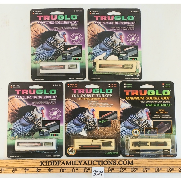 LOT OF 5 - TRUGLO MAGNUM GOBBLE-DOT & TRU-POINT TURKEY FIBER OPTIC SHOTGUN SIGHTS