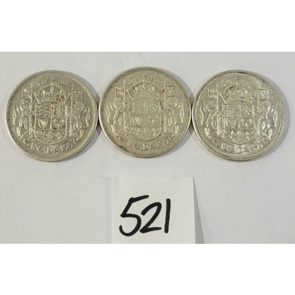 LOT OF 3 - 1957 CDN 50 CENT SILVER COINS