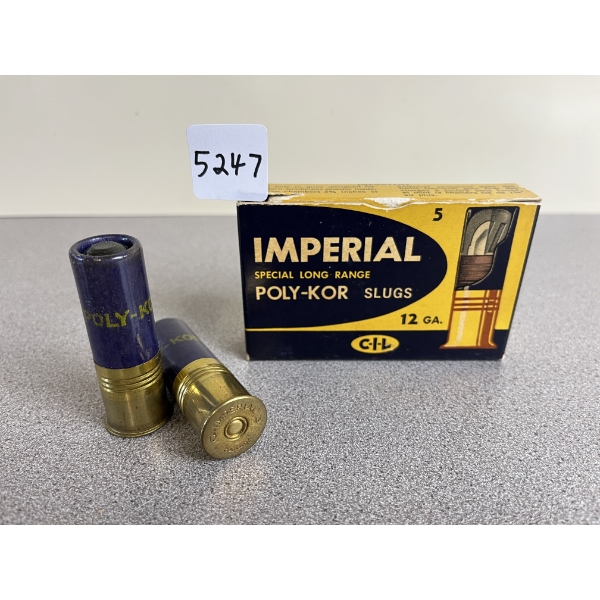 COLLECTABLE AMMO: 5X IMPERIAL POLY-KOR SLUGS 12 GA 2-3/4IN 1 OZ