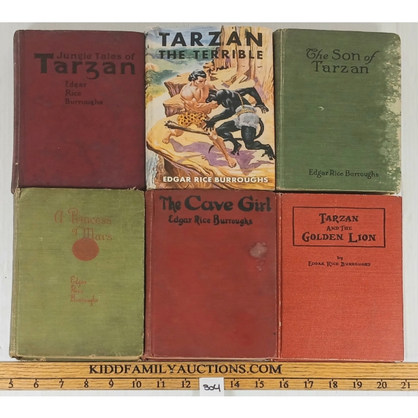 LOT OF 6 - MISC HARDCOVER PUBLICATIONS - INCL 1917 "A PRINCESS TO MARS," 1925 "THE CAVE GIRL," ETC 