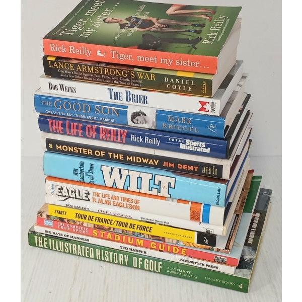 LOT OF 14 - ASSORTED SPORTS GUIDES, MAGAZINES & BOOKS - CYCLING, BASKETBALL, REPORTING, ETC