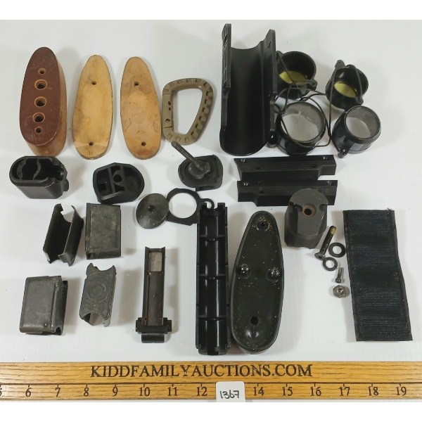 QTY OF MISC GUN PARTS - BUTT PLATE, SLING, ETC