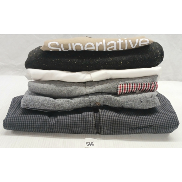 LOT OF 6 - MEN'S KNIT SWEATER, T-SHIRTS & DRESS SHIRTS - MFG POLER, PENFIELD, LIFETIME, ETC