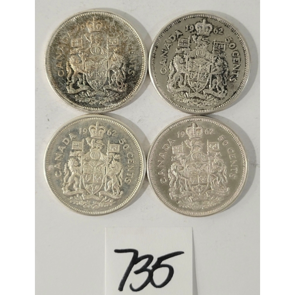 LOT OF 4 - 1962 CDN 25 CENT SILVER COINS