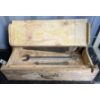 JOB LOT - HOME BUILT WOODEN CARPENTERS CHEST W/ HAND SAW, 46 MM & 1 1/8IN WRENCHES