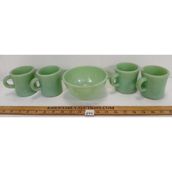 LOT OF 5 - FIRE KING JADEITE COFFEE MUGS & BOWL