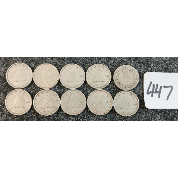 LOT OF 10 - 1940-1947 CDN 10 CENT COINS