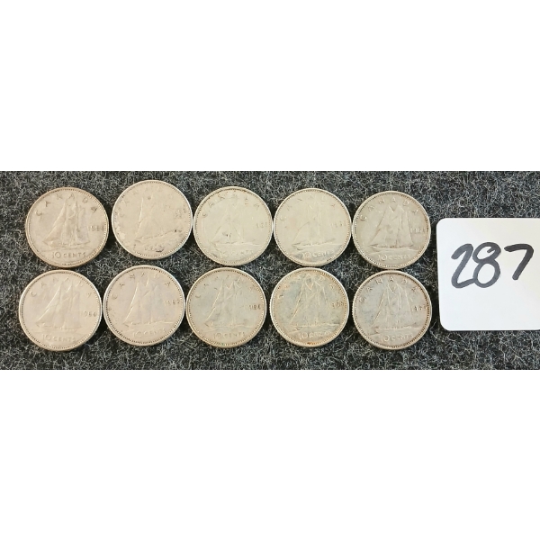 LOT OF 10 - 1958-1964 CDN 10 CENT COINS