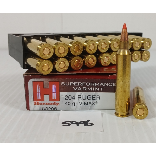 AMMO: 20X HORNADY SUPERFORMANCE VARMINT .204 RUGER - 40GR - V-MAX