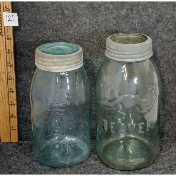 LOT OF 2 - BEAVER & THE IMPERIAL GLASS CANNING JARS