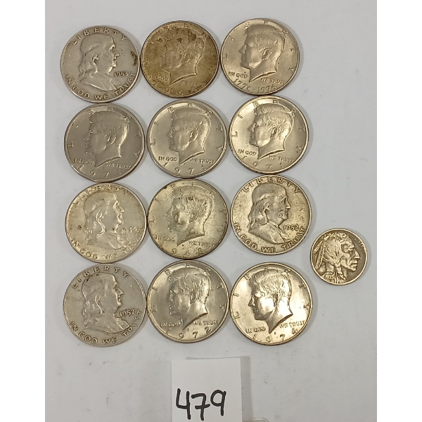 LOT OF 13 - U.S. 5 CENT & HALF DOLLAR PCS - INCL SILVER