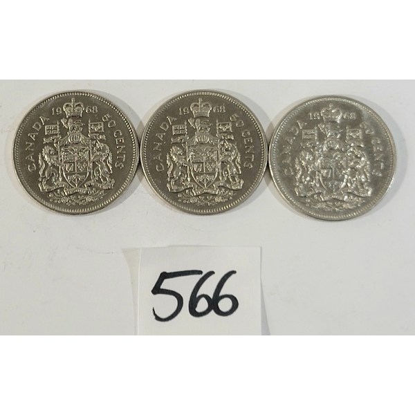 LOT OF 3 - 1968 CDN 50 CENT SILVER COINS