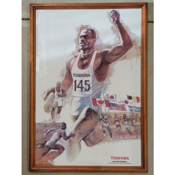 1988 CDN OLYMPIC SPRINTER TOSHIBA #145 BEN JOHNSON FRAMED PRINT - AUTOGRAPHED