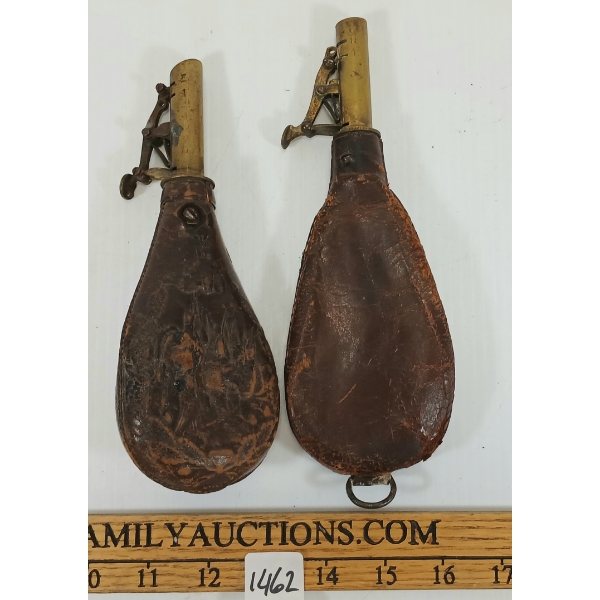 LOT OF 2 - LEATHER SHOT FLASKS