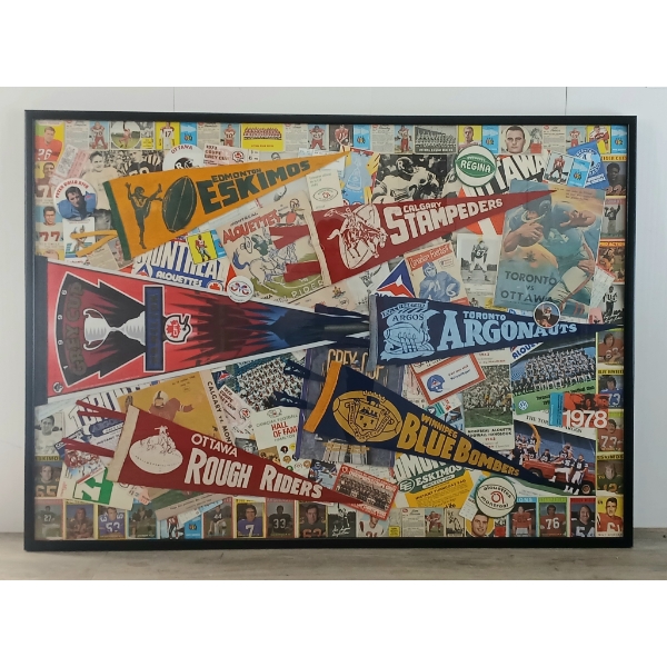 CFL FRAMED COLLAGE - CARDS, PENANTS, PROGRAMS, ETC