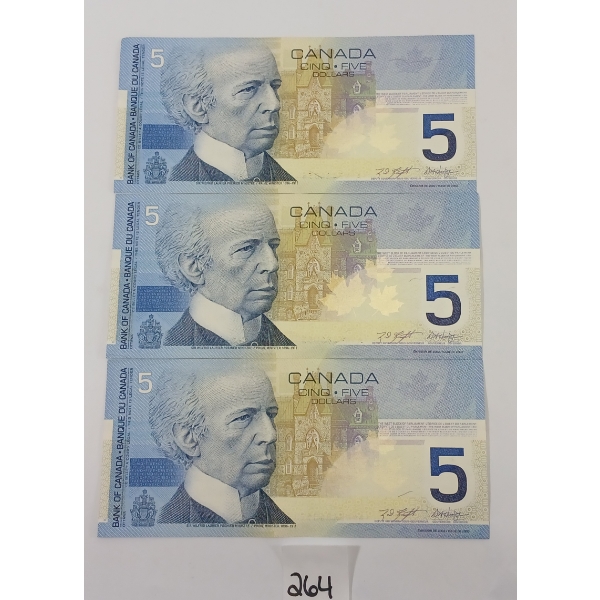 LOT OF 3 - 2002 CDN $5 BANKNOTES - SEQUENTIAL