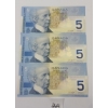 LOT OF 3 - 2002 CDN $5 BANKNOTES - SEQUENTIAL
